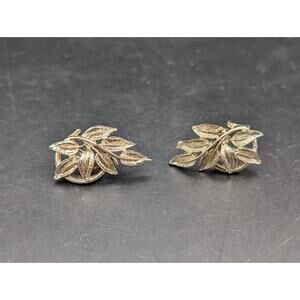 Vintage Coro Leaf Earrings Gold Tone Textured MCM Mid Century Modern Clip On
